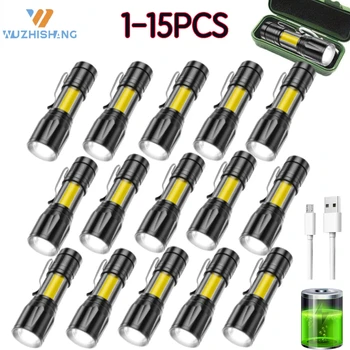 1-15PCS XPE+COB LED Baterka S USB Nabíjanie O5 Zoom Zameranie Mini Pochodeň Portable Power Bank Baterky Lampy Vodotesný pre Vonkajšie