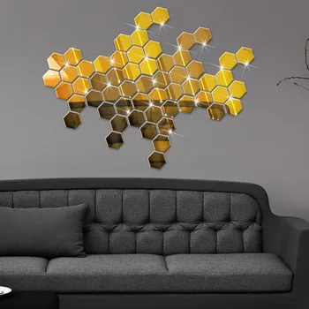 12Pcs 3D Zrkadlo Hexagon Vinyl Odnímateľné Steny Nálepky Odtlačkový Home Decor Art DIY Moderný Jednoduchý Tapety Domova обои