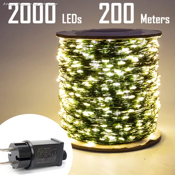200 M 100 M 50 M Zelený Drôt Vonkajšie LED Reťazec svetlá Dovolenku Nepremokavé Víla Girlandy Na Vianočné Strom Svadobné Party Dekorácie