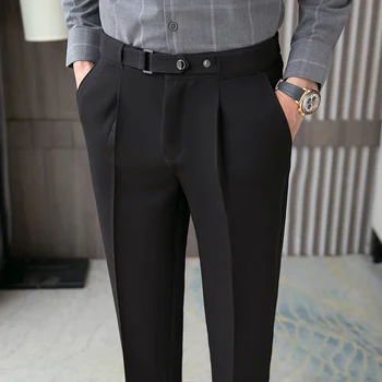 2023Man Slim Oblek Nohavice Bežné Obchodné Nohavice Módne Mužov Formálne Svadobné Šaty Street Nosiť Mužské Oblečenie Čierna Sivá