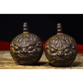 3.2 Palcový Čínskom Tibete Budhizmus Bronz Prívesok Zviera Hlavu Zvončekom Čaro