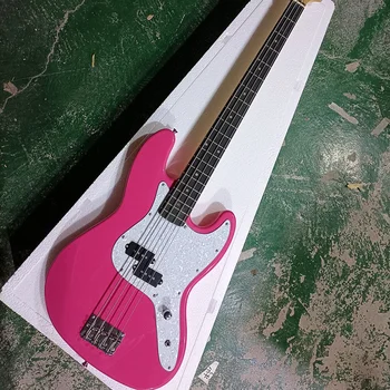 4 Reťazce Ružová Elektrická basgitara s Rosewood Hmatník perleť Pickguard Prispôsobiteľné
