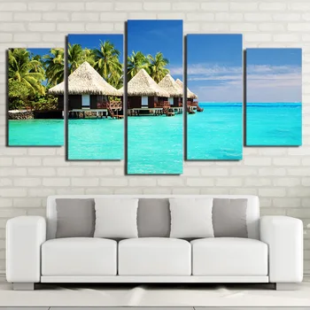 5 ks Plátne Obrazy Domova Steny v Obývacej Izbe Umenie Maldivách Ostrovy Palma Obrázkov Vytlačí Pláž, More Plagáty Č Rám