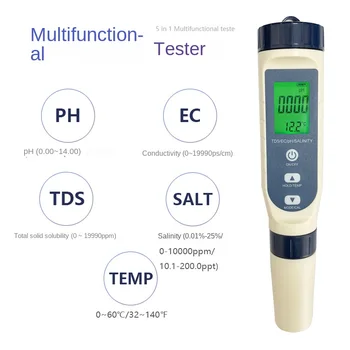 5 v 1 TDS Meter Digitálny PH Tester 0.01 Vysokú Presnosť PH Meter pre PH Vody/TDS/Vodivosti/Salinita/Temp Tester PPM Meter