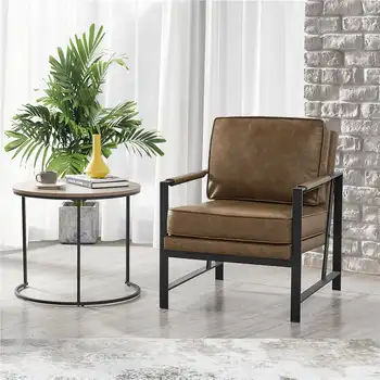 Alden Dizajn Faux Kožené Moderný Akcent Stolička s Kovovým Rámom, Hnedá nábytok, spálne, stoličky, kreslo obývacia izba stoličky