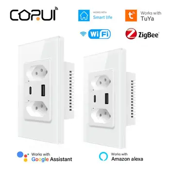 CORUI WIFI/Zigbee Tuya Smart Brazília Sieťovej Zásuvky Typu S-C, USB Port Konektor Zásuvky Pre Inteligentný Život Alexa Domovská stránka Google Ovládanie Hlasom