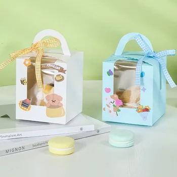 Detské Darčeka Cupcake Box S Rukoväťou Roztomilý Medveď Papierových Obalov Okno PVC Okien Dezert Cookie Boxy