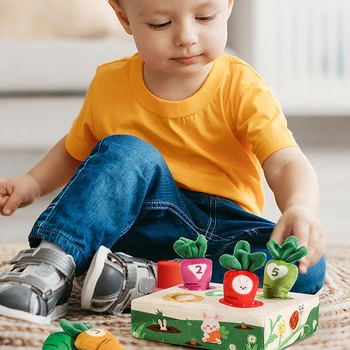 Detské Puzzle a Vzdelávania v Ranom veku Plyšové Reďkovka Ťahanie Hračky - Číslo Poznanie Zodpovedajúce Hra pre 1-3 rokov Staré Deti