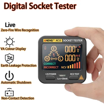 Digitálna Zásuvka Tester Smart Napätie Detektora Nulovú Líniu RCD GFCI NCV Test Veľký displej Zásuvke, kontrola EÚ a USA, UK, Zapojte Zem