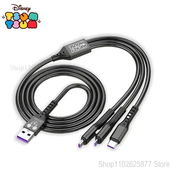 Disney Mickey 3 V 1 Rýchly Nabíjací Kábel pre Samsung Huawei Telefón IPhone Tablet Android Typ-C Lightning USB Universal Data Line