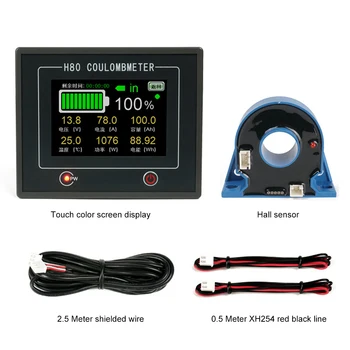 Dotykový Displej Hala Coulomb Meter Battery Monitor 10-100V 400A Napätie Prúd Tester Kapacita Indikátor RV Batérie Coulomb Meter