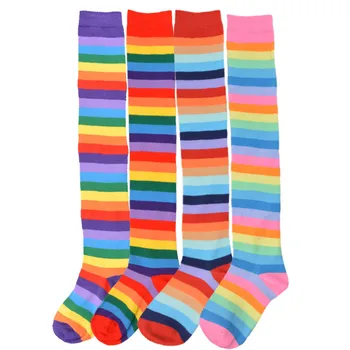Farebné Ponožky Ženy Stehna Vysoko Nad Kolená Ponožky Pre Dámy Rainbow Pruhovaných Ponožiek, Dlhé Bavlnené Pančuchy Teplé Pletené Soks