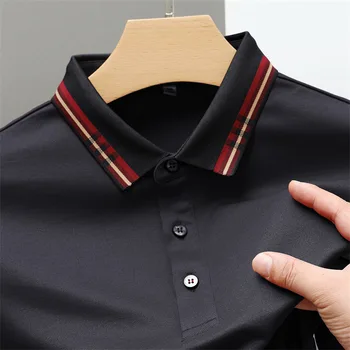 High-end značky pánske s dlhým rukávom business bežné POLO tričko 2023 Jeseň nové farbou klope T-shirt bežné proti vráskam top
