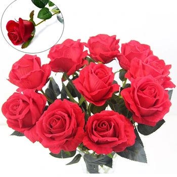 Home Decor Umelé Falošné Ruže Flanelové Kvetinové Svadobné Kytice Svadobné Party Ruže Hodvábu Kvetov Strapcov Falošné Kvety Kytice