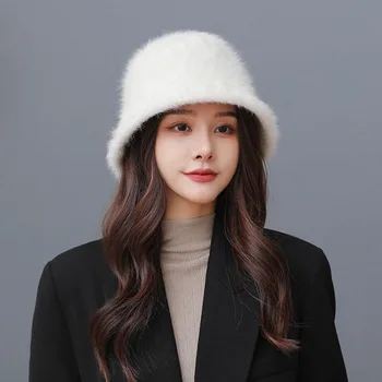 Králik vlasy vedierko hat, žena kožušiny rybár klobúk, kórejská verzia, teplý klobúk, jeseň a zima povodí klobúk, zimné klobúk plyšové