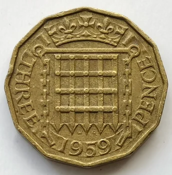 Kráľovná Alžbeta Ii Uk 3 Penny Mnohouholník Mince 22 mm Zahraničné Mince. Náhodné Rok