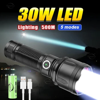 LED Lanterna Nabíjateľné Vysoko výkonné Svietidlo Typ-c Nabíjanie Nepremokavé Teleskopická Zoom Pre Prácu Rybárske Domácnosti rucneho