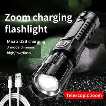 LED nabíjateľná zoom ABS nepremokavé vonkajšie silné svetlo multi-funkčné domáce prenosné baterka