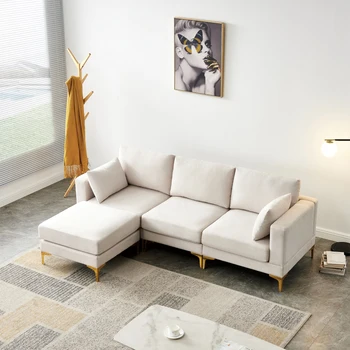 Moderné Voľný čas Tvaru L Gauči Béžová Textílie Jednoduchá montáž pre vnútorné nábytok do obývacej izby