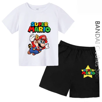Móda Roztomilý Kreslený Super Mario Deti t-shirt Nastaviť Kawaii Letné Tričká Krátky Rukáv, Biela Žena Y2k Topy Chlapec Dievča Košele