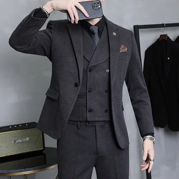 Nové Mužov (Sako+ Vesta + Nohavice) Módneho priemyslu Gentleman kórejská Verzia Slim-fit Britský Štýl Svadby Hrubé Stripe 3-dielna