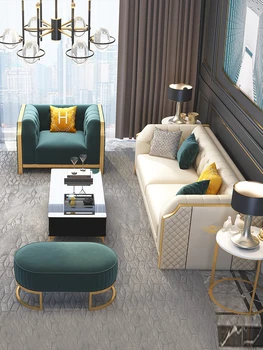 Postmoderných svetlo luxusný kožený gauč model izba dizajnér obývacia izba obchodné oddelenie dizajnér zlaté svetlo luxusný nábytok