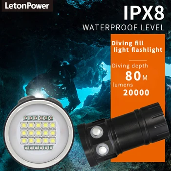 Profesionálne Podvodná 27 LED Fotografie Svetlo Zvýrazniť Lampa 20000Lumens Potápačská Baterka 100M Vodotesná Kamera horák