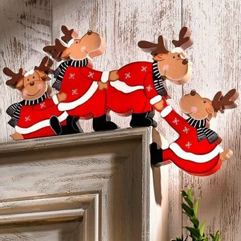 Santa Claus A Vianočné Elk Drevené Remeselné Dvere Dekorácie Šťastné A Veselé Vianoce, Výzdoba Pre Domáce Vianočné Ozdoby Navidad Darček Nový Rok