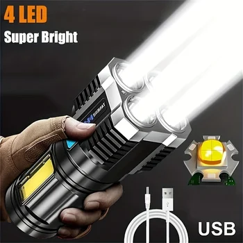 Super jasné Svietidlo 4 LED COB bočné svetlo USB Nabíjacie Taktické Torchlight Nepremokavé Silné Svetlo Kempingové Svietidlo