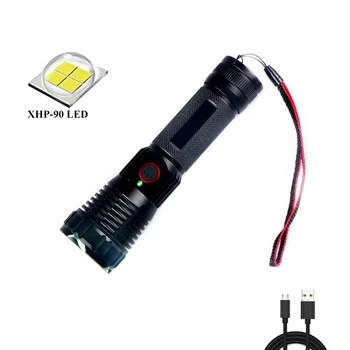 TopComSuper Výkonné LED Baterka XHP90Tactical Pochodeň USB Nabíjateľné Vodotesné Svietidlo Super Svetlé Svietidla Camping Power Bank