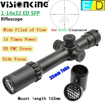 Visionking 1-14x32 ED Osvetlené Riflescope HD FMC Zelená Široký Podať Pohľadu Airsoft Lov Sniper Strane Zameranie Optickým Zameriavačom SFP