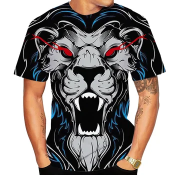 Vtipné Lev Print T Shirt Pre Mužov Hip Hop Trend Letné Oblečenie 3D Harajuku Zvierat Vzor Topy Príležitostné O-krku Voľné Krátky Rukáv