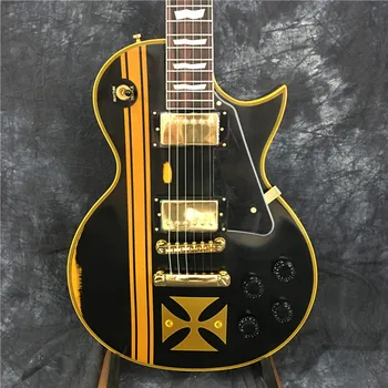 Vysoko kvalitné 6-reťazcové elektrické gitary, matný čierny lak, klasicky krk, telo žltá lulu záväzné
