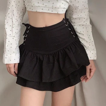 Y2K Obväz Mini Sukne Temné, Gotické Punk Ženy-Line Mini Sukne Skladaný Módne Estetické Harajuku E-dievča Streetwear
