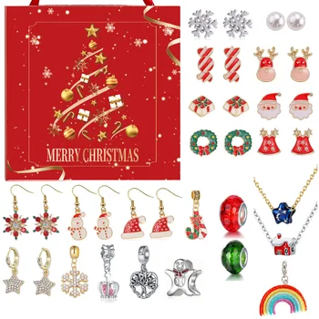 Šperky Set Adventný Kalendár pre Ženy 2023 Vianočné Náramok, Náhrdelník Prstene, Náušnice 24 Dní Časovač Na Sviatok Vianočný Darček