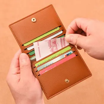 Ženy Karty Tašky Farbou PU Kožené kórejský Štýl Peňaženky Ultra Tenké banková Karta Modul Tlačidlo Držiteľov